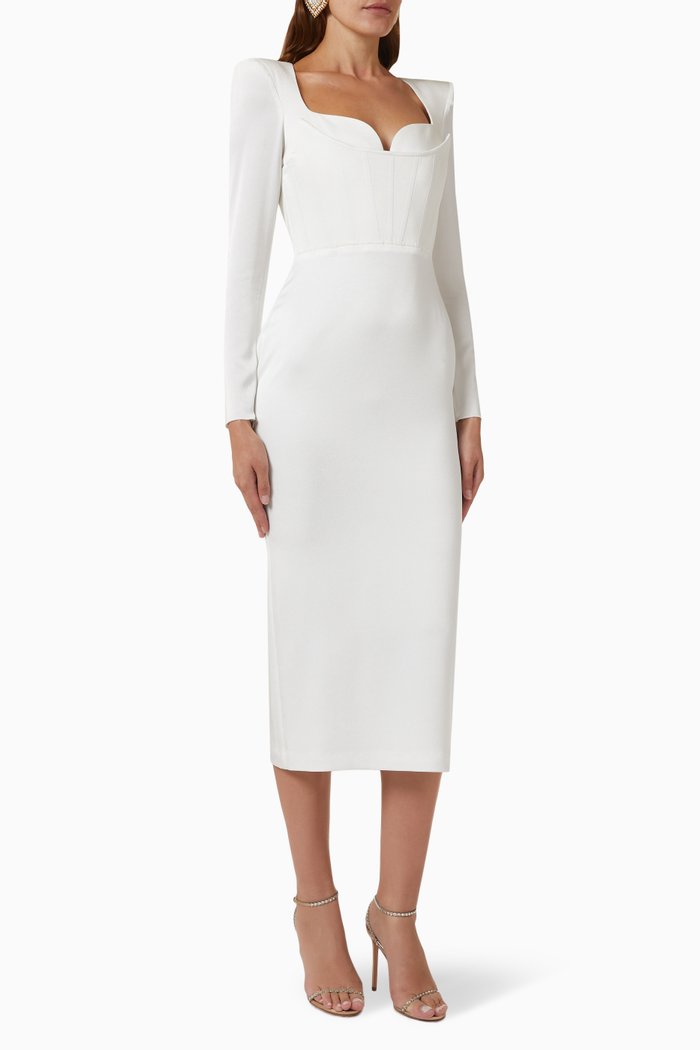 

Blythe Corset Midi Dress in Crepe, White