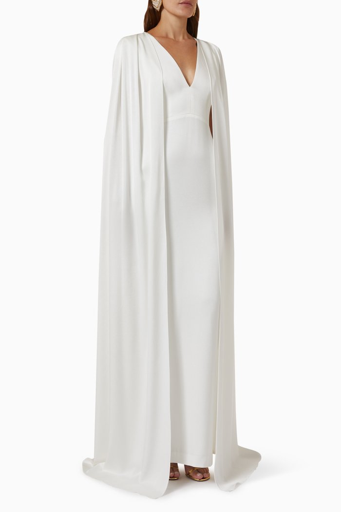 

Hudson Cape Gown in Satin Crepe, White