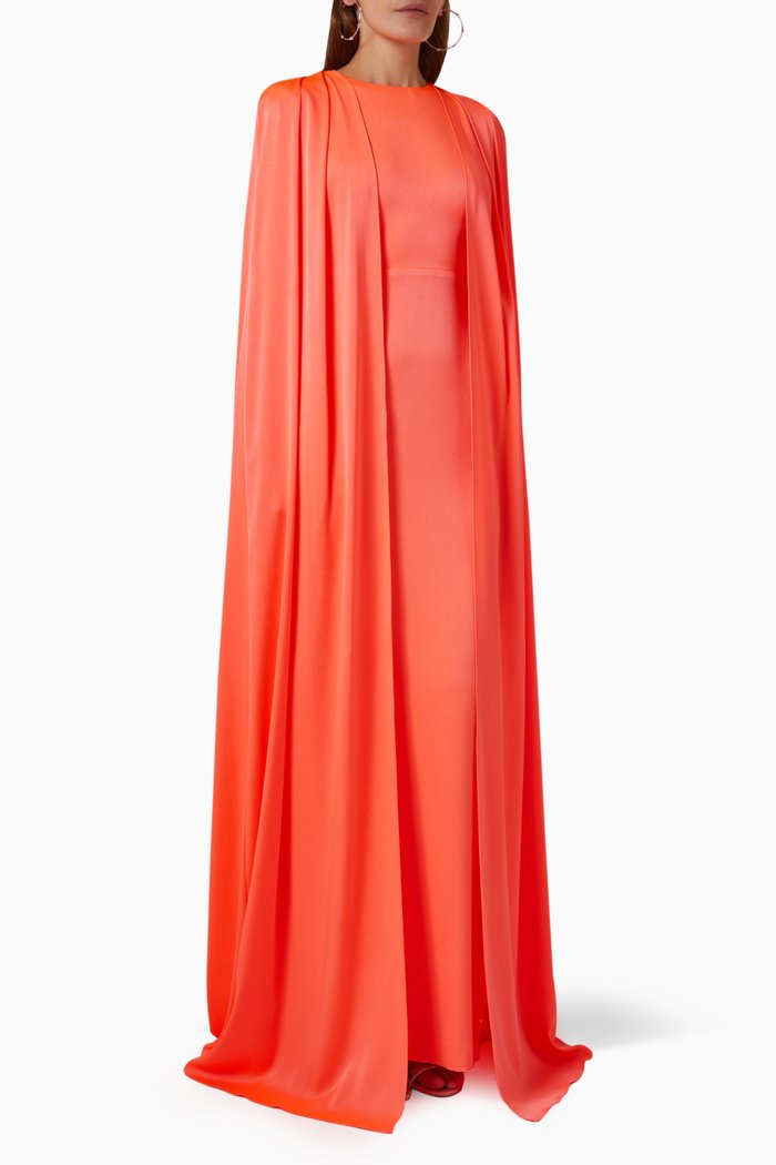 

Bentley Cape Gown in Satin Crepe, Orange