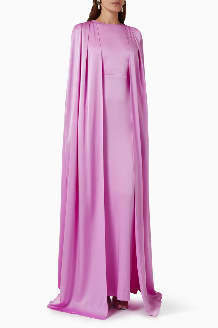 

Bentley Cape Gown in Satin Crepe, Purple