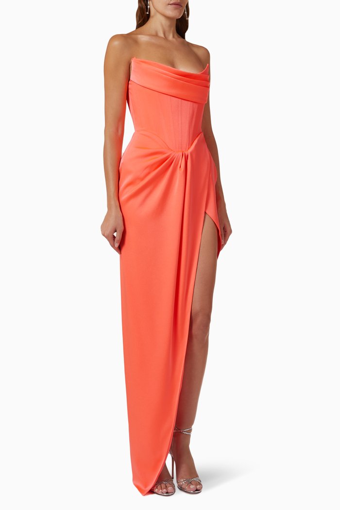 

Harland Longline Corset Gown in Satin Crepe, Orange