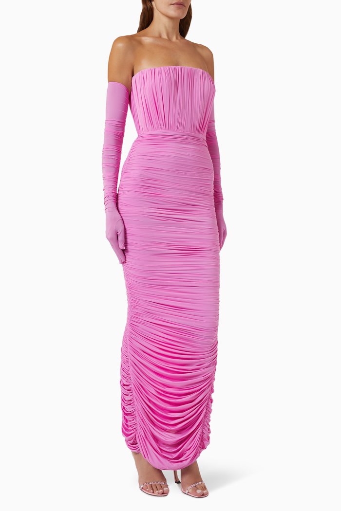 

Padget Ruched Dress with Gloves in Chiffon, Purple