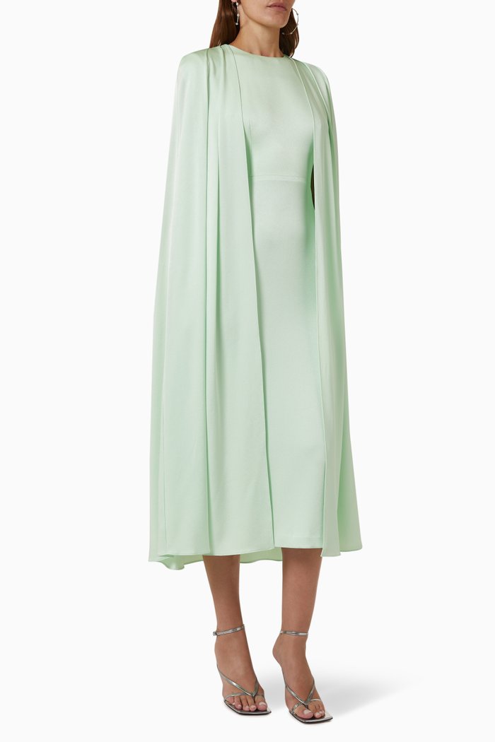

Beckett Cape Midi Dress in Satin Crepe, Green