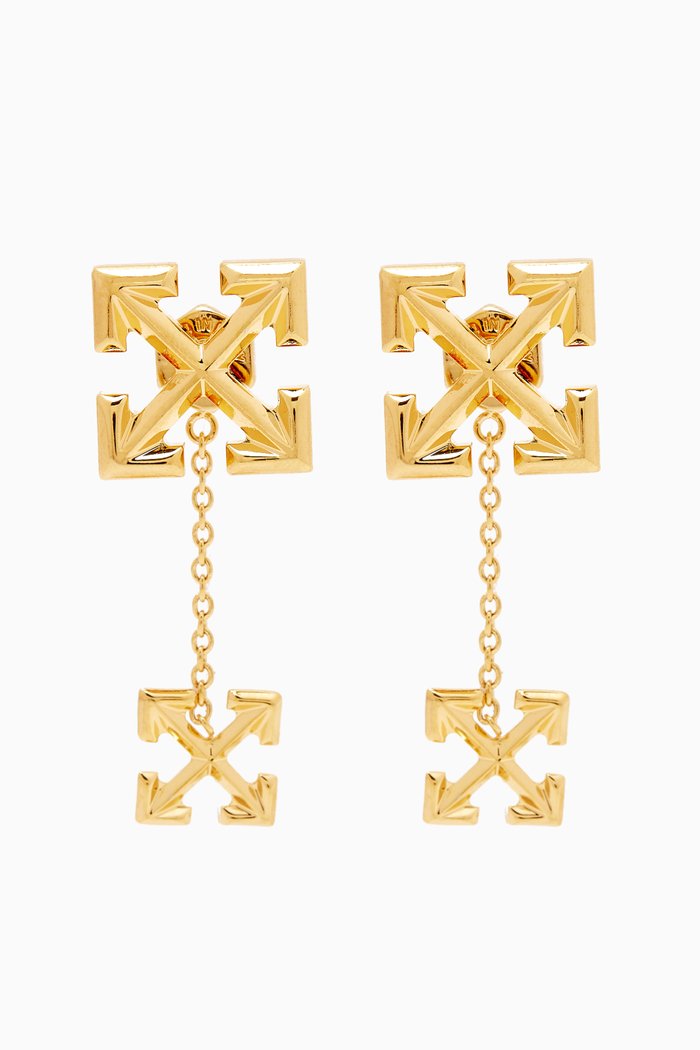 

Double Arrow Drop Earrings in Brass, Gold