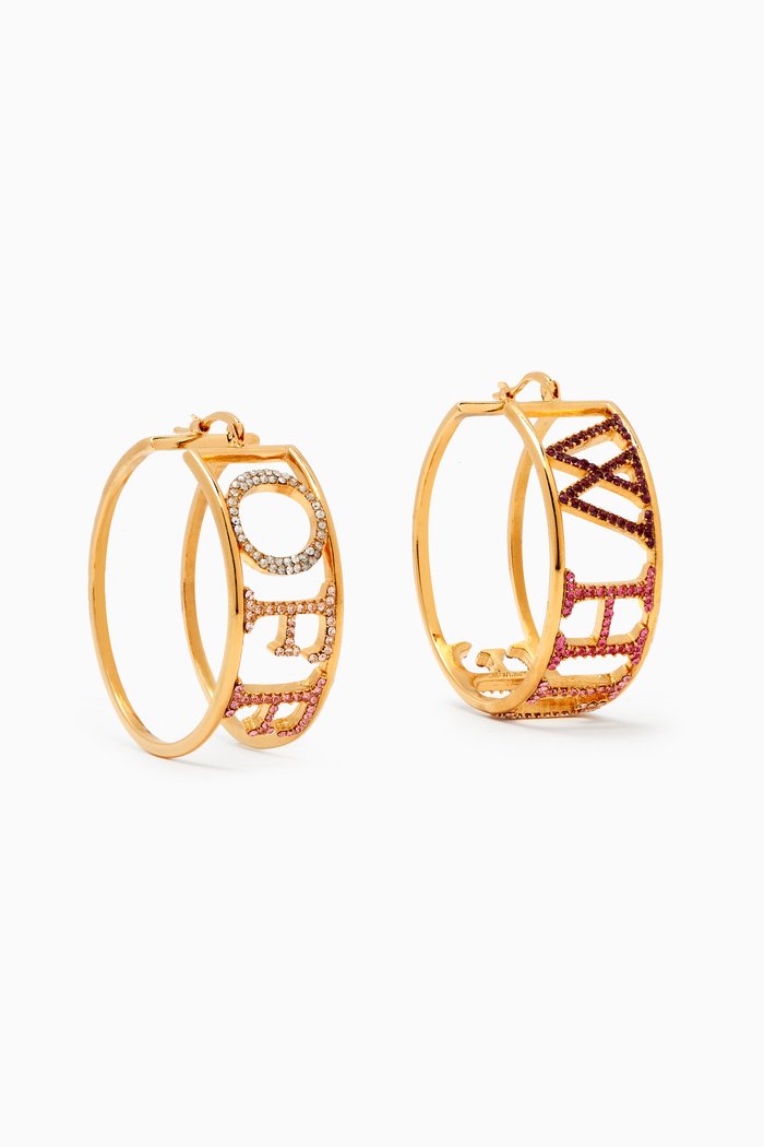 

Logo Pavé Hoop Earrings in Brass, Gold