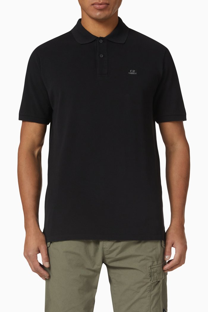 Polo Shirt in 24/1 Cotton Piquet, Black