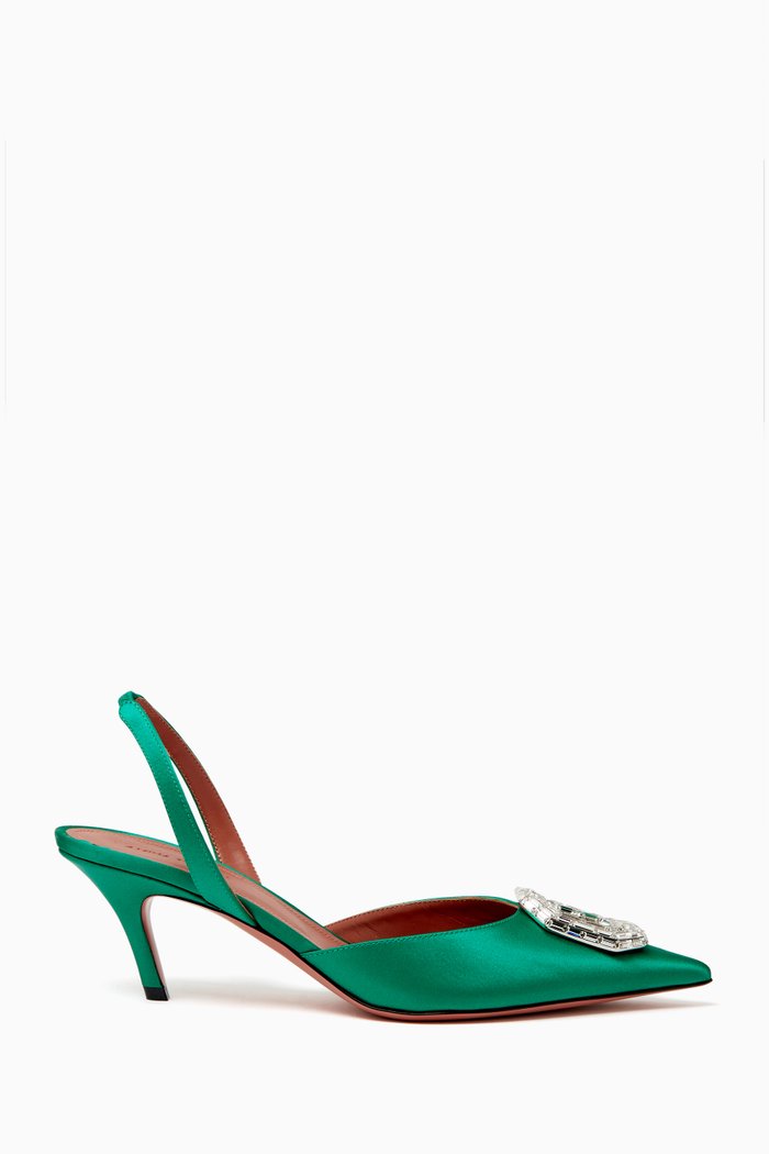 

Camelia 60 Crystal Slingback Pumps in Satin, Green