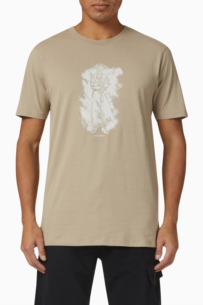Logo Graphic Print T-shirt in 30/1 Cotton Jersey, Neutral