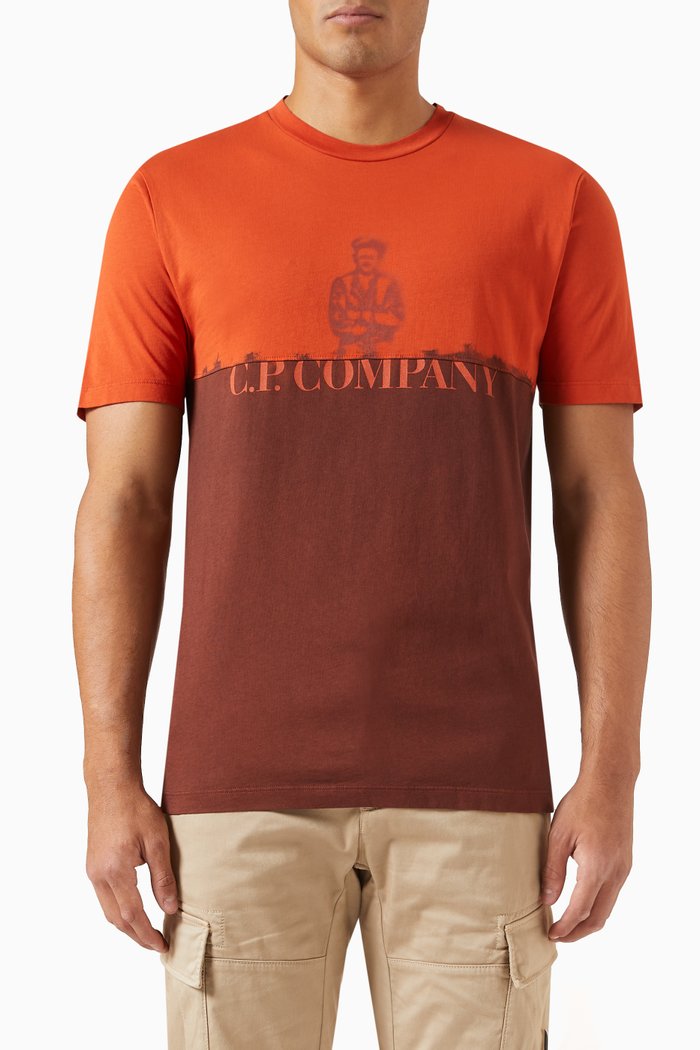 

Graphic Print T-shirt in Cotton Jersey, Orange