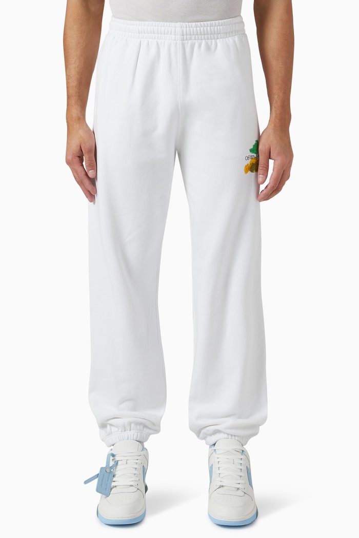 Brush Arrow Slim Sweatpants in Cotton, White