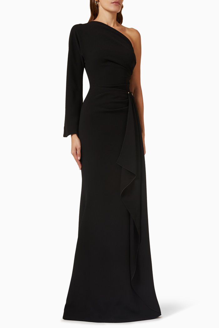 One-shoulder D-ring Gown, Black