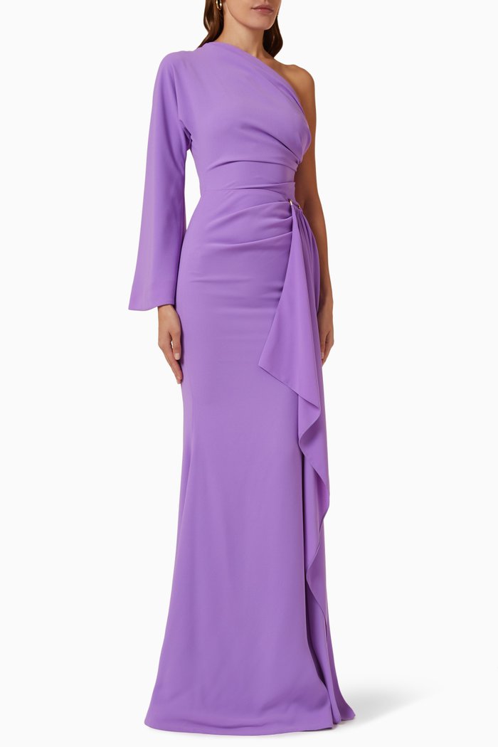 One-shoulder D-ring Gown, Purple