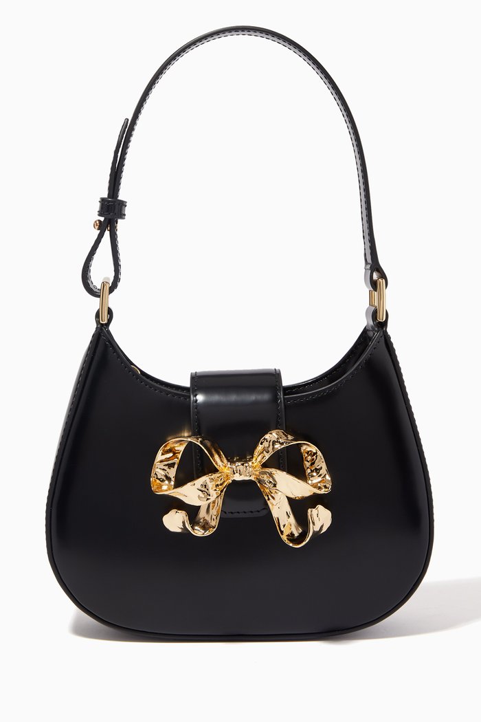 

The Crescent Bow Mini Shoulder Bag in Smooth Leather, Black