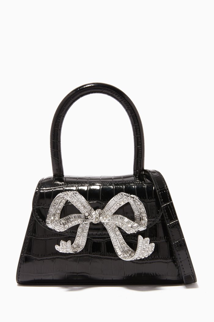The Bow Micro Bag in Croc-embossed Leather, Black
