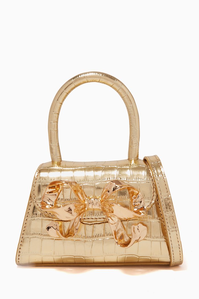 

The Bow Micro Bag in Croc-embossed Metallic Leather, Gold