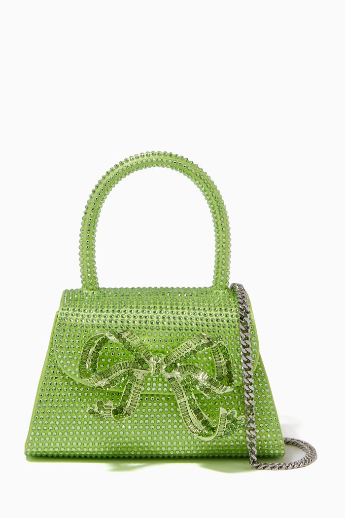 

The Bow Micro Bag in Crystal-embellished Satin, Green