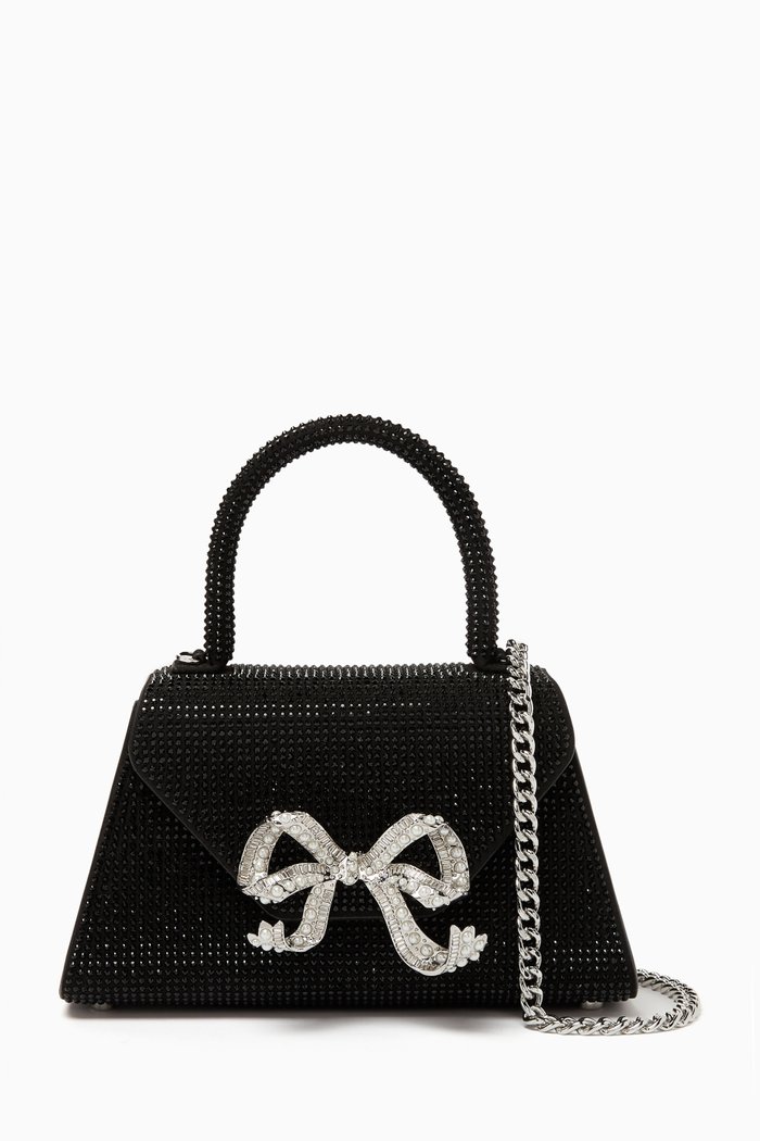 

Mini Bow Envelope Rhinestone-embellished Bag in Faux leather, Black