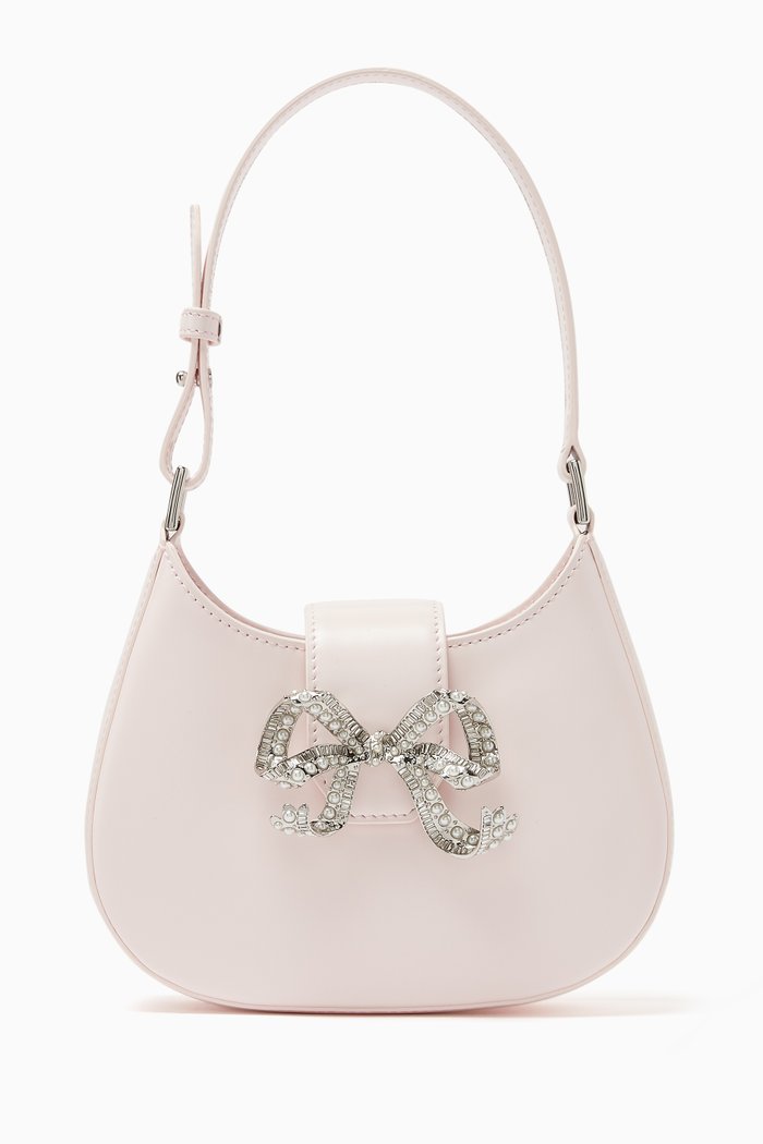 

Mini Curved Bow Shoulder Bag in Leather, Pink