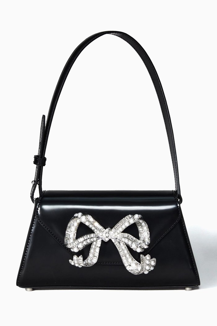 

Mini Bow Flap-over Shoulder Bag in Leather, Black