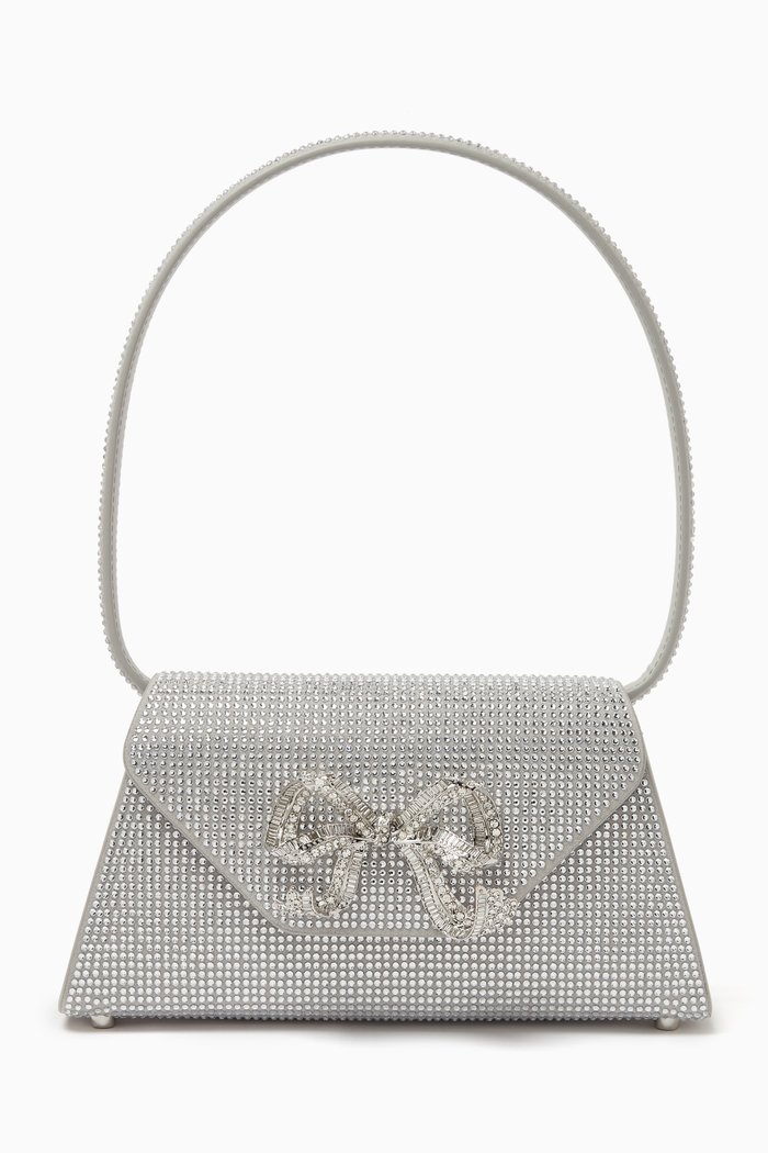 

Mini Bow Rhinestone-embellished Shoulder Bag in Leather, Silver