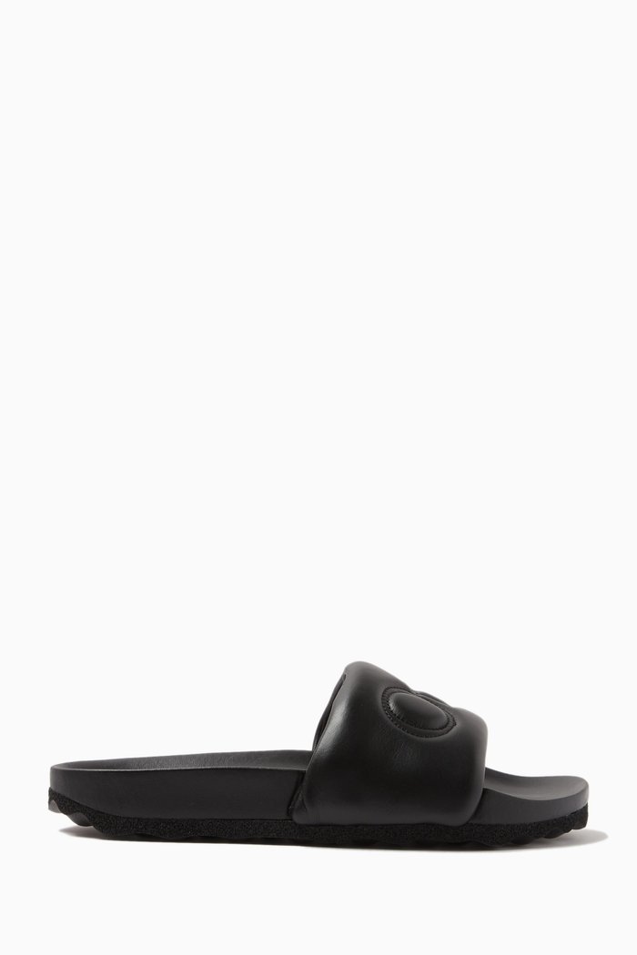 Bookish Logo Slides in Leather, Black