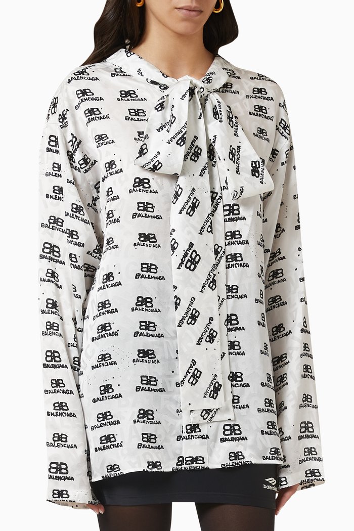 

Swing Blouse in Hand Drawn BB Icon Jacquard Chiffon, Black