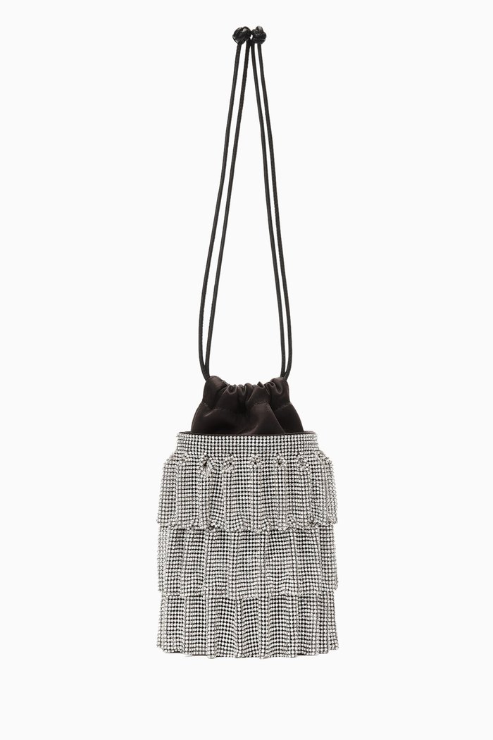 

Drawstring Pouch in Crystal Mesh, Black