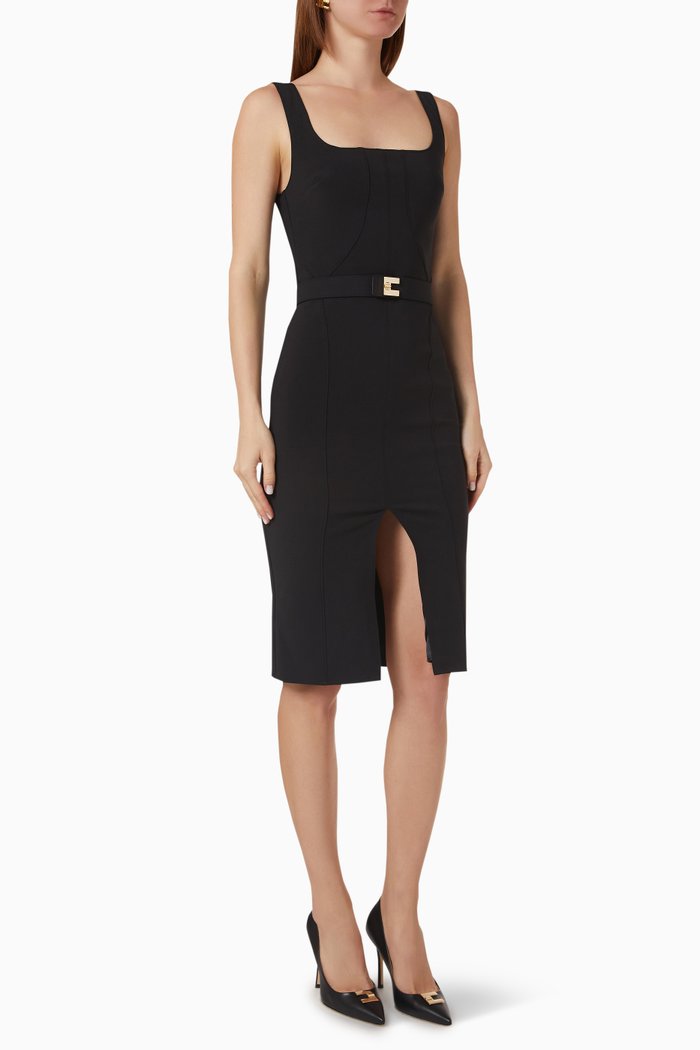 

Sheath Midi Dress in Crepe, Black