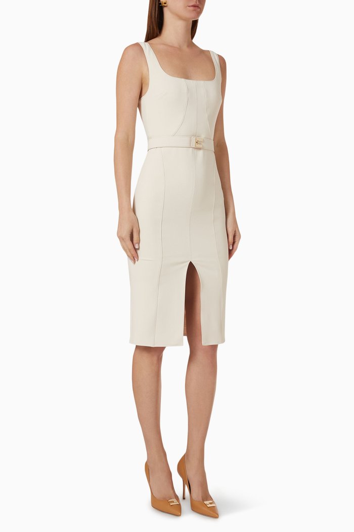 

Sheath Midi Dress in Crepe, Neutral