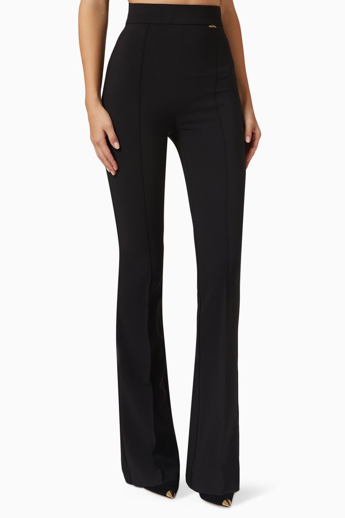 

High-waist Pants in Stretch Crepe, Black
