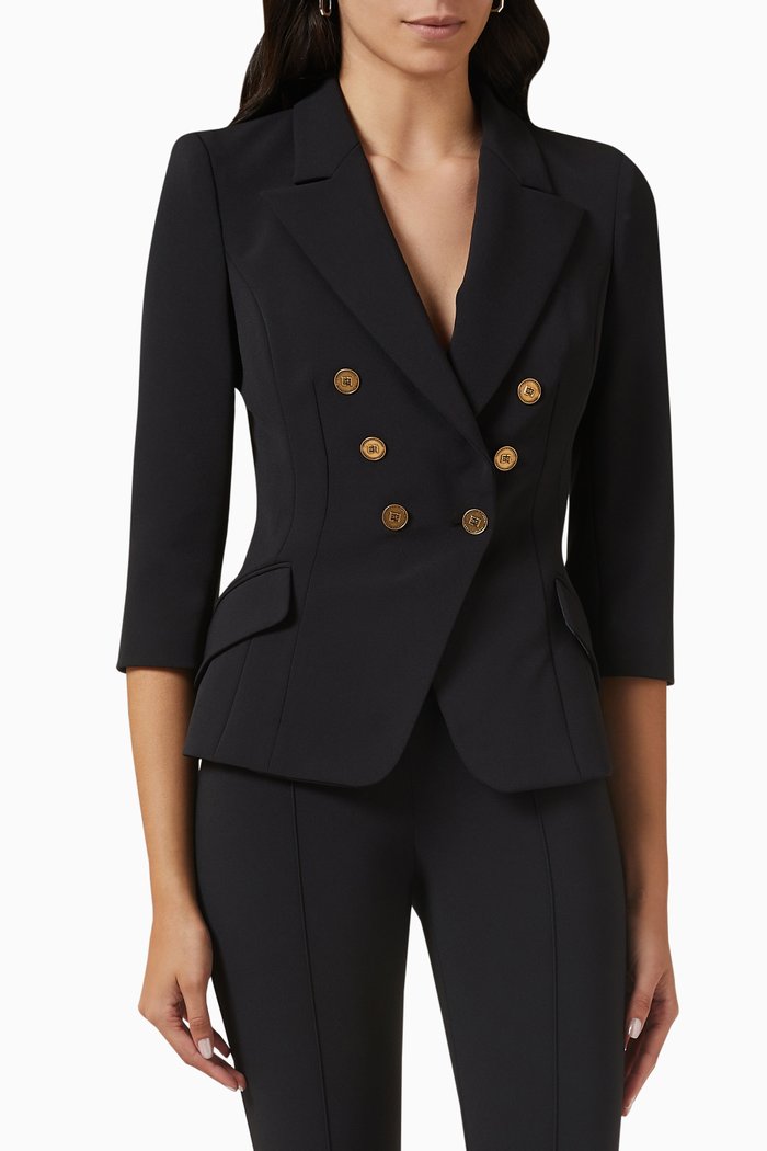 

Double-breasted Slim Fit Jacket in Stretch Crêpe, Black