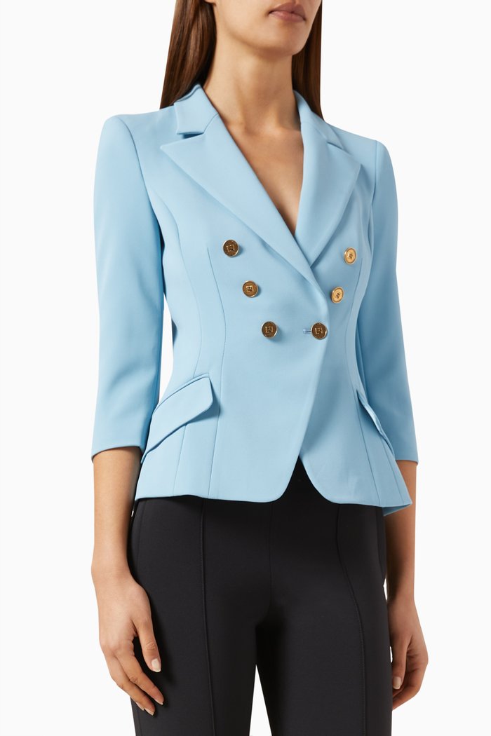 

Double-breasted Slim Fit Jacket in Stretch Crêpe, Blue