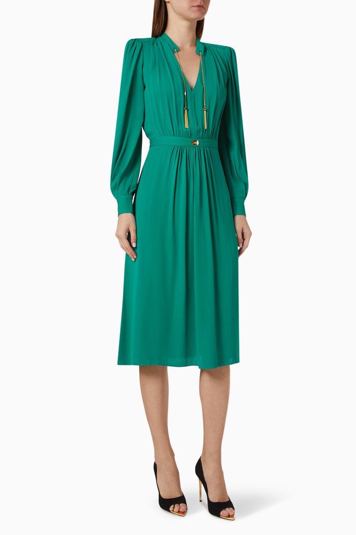 

Tassel Midi Dress in Crepe, Green