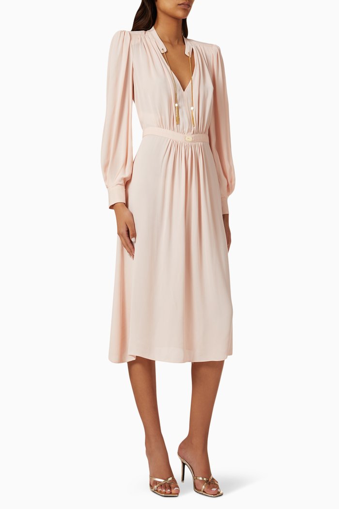

Tassel Midi Dress in Crepe, Pink