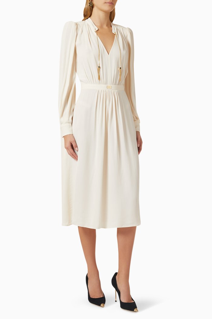 

Tassel Midi Dress in Crepe, Neutral