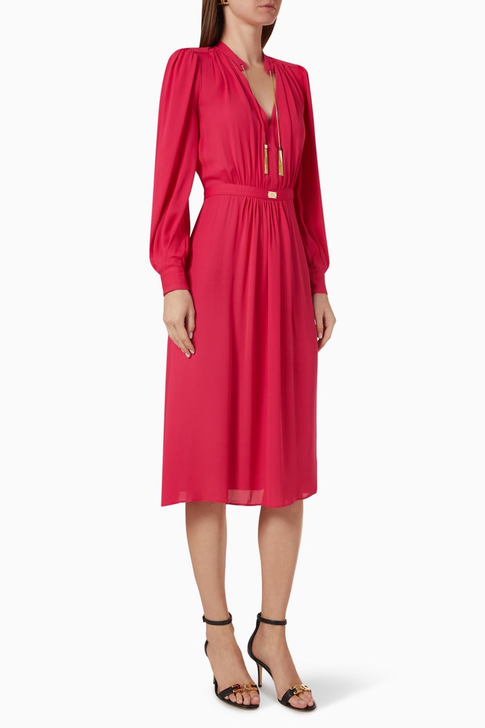 

Tassel Midi Dress in Crepe, Pink