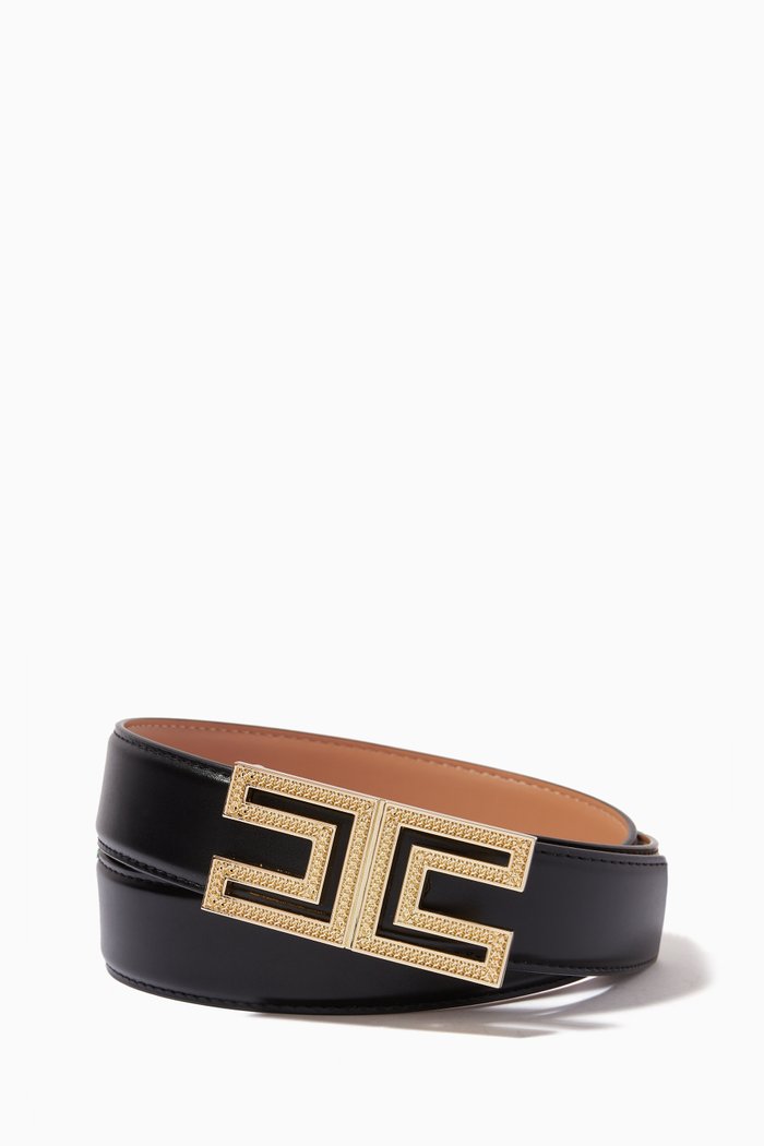 

Logo-plaque Belt in Faux-leather, Black