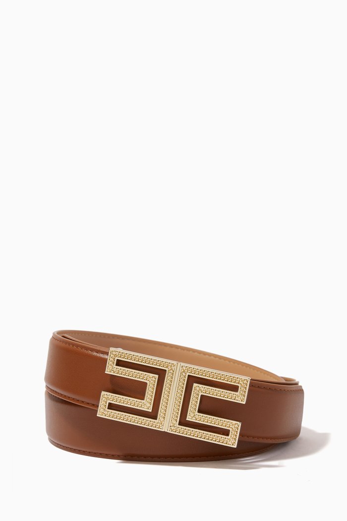 

Logo-plaque Belt in Faux-leather, Brown