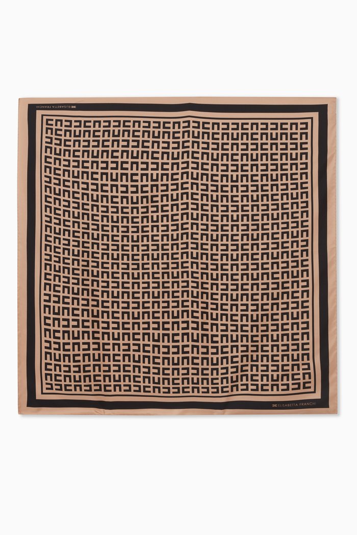 

Lettering Print Scarf in Silk, Brown