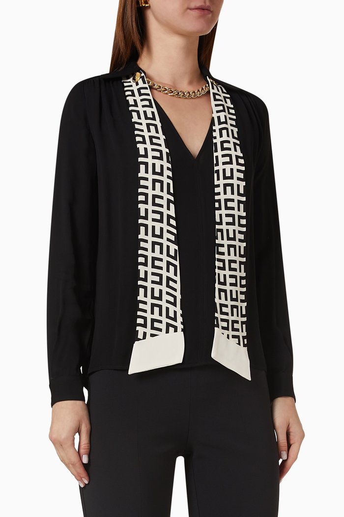 

Logo Scarf Blouse in Crepe, Black