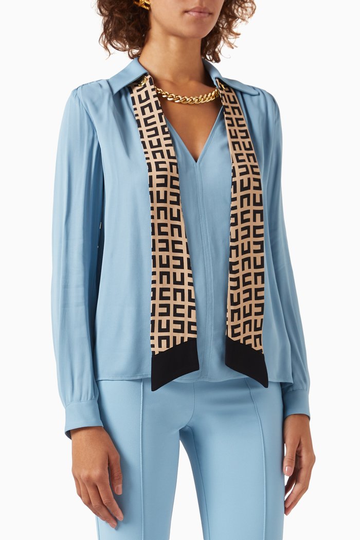 

Logo Scarf Blouse in Crepe, Blue