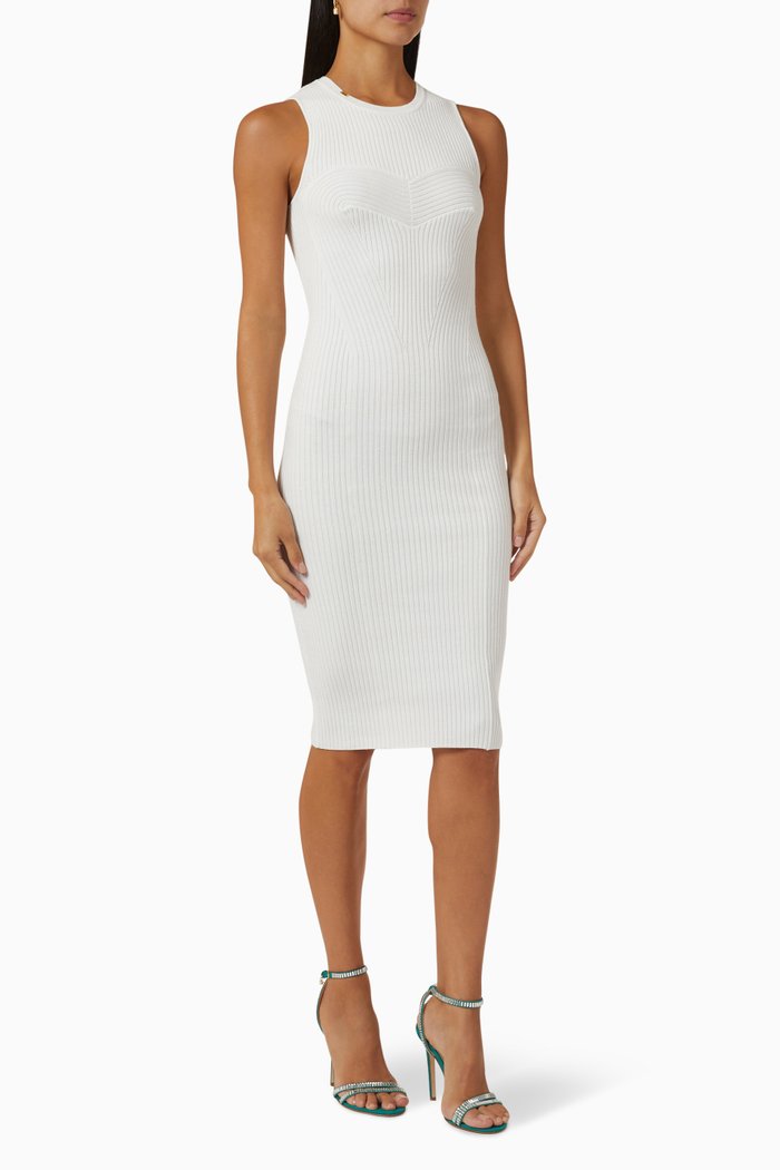 

Ribbed Midi Dress in Knit, White