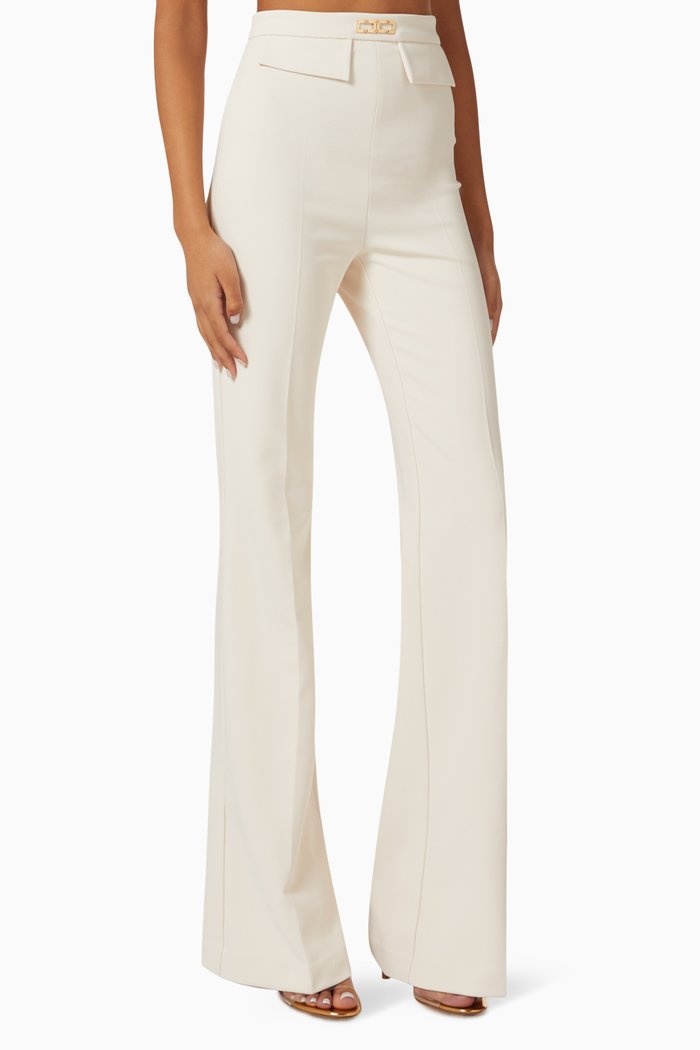 

Metal Logo Pants in Stretch Crepe, Neutral