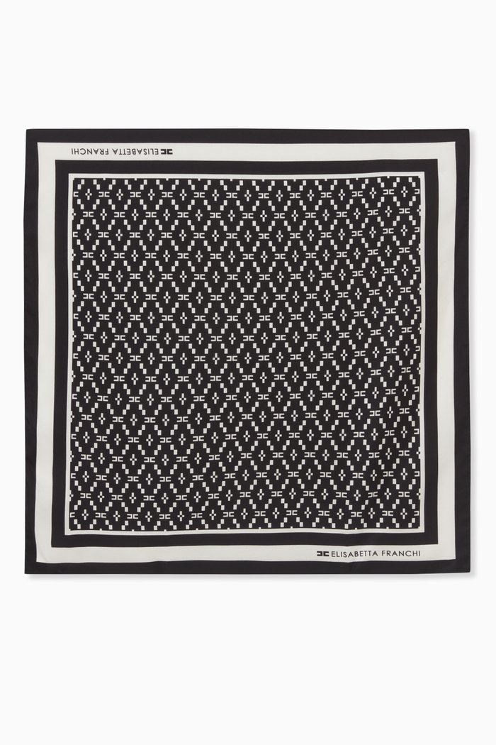 Logo Print Scarf in Silk, Black