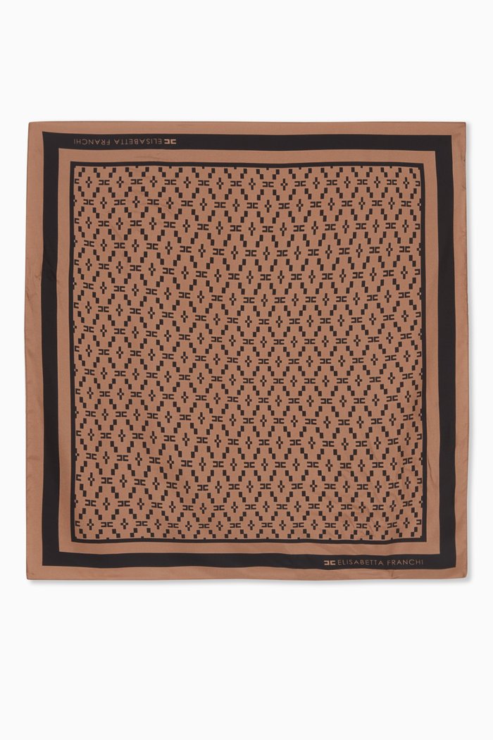 

Logo Print Scarf in Silk, Brown