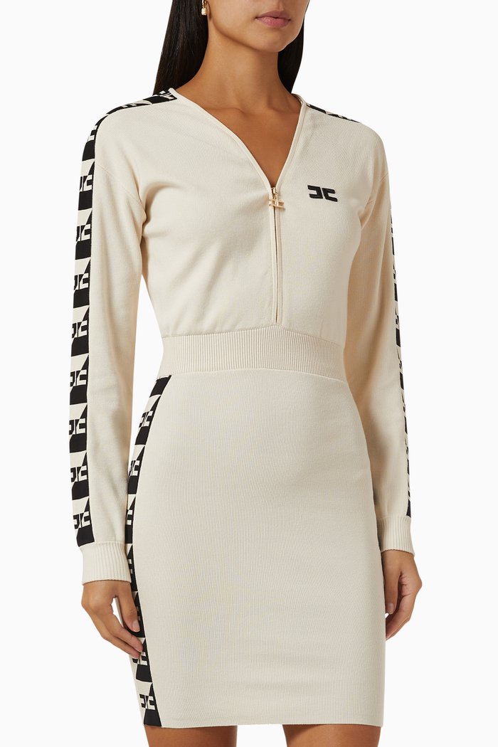

Logo Tape Mini Dress in Knit, Neutral