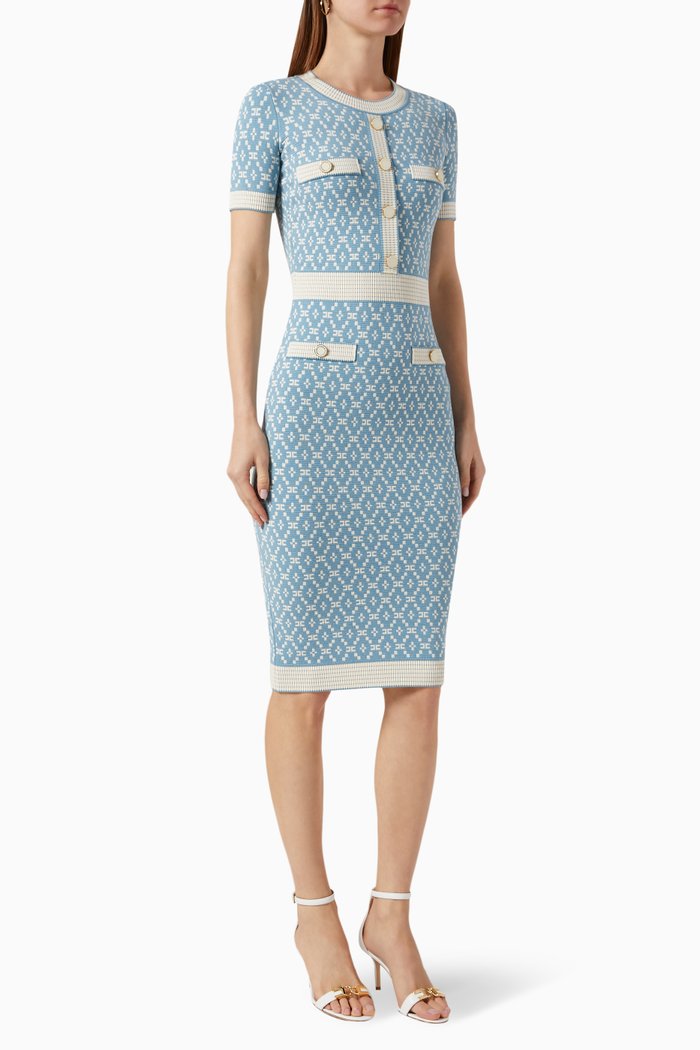 

Diamond Midi Dress in Jacquard, Blue