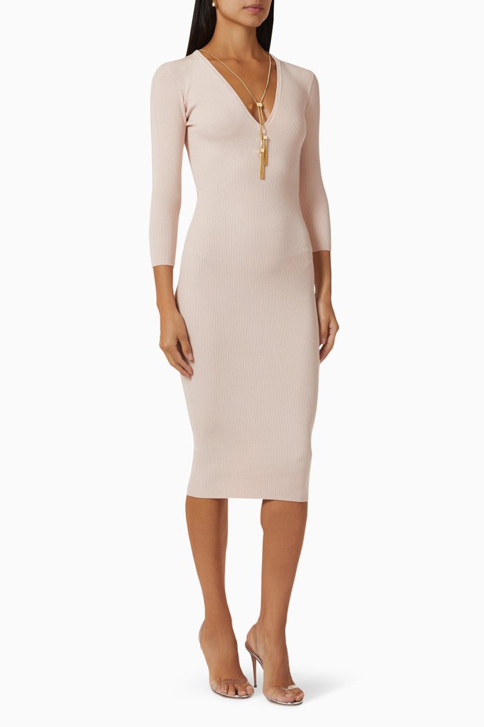 

Ribbed Midi Dress in Knit, Pink