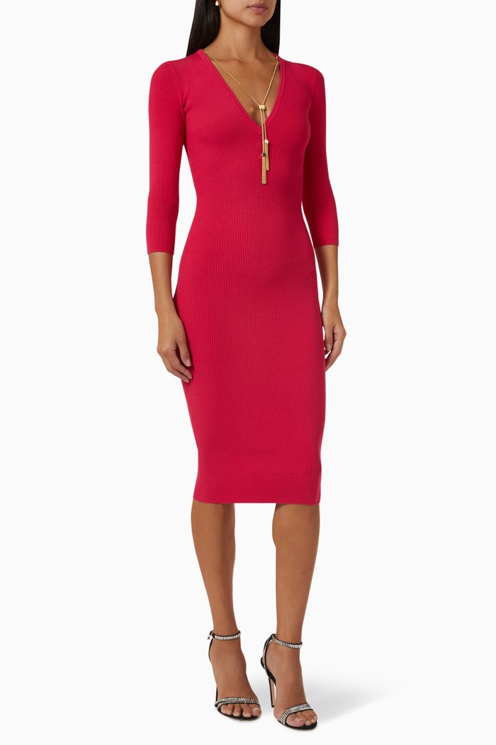 

Ribbed Midi Dress in Knit, Pink