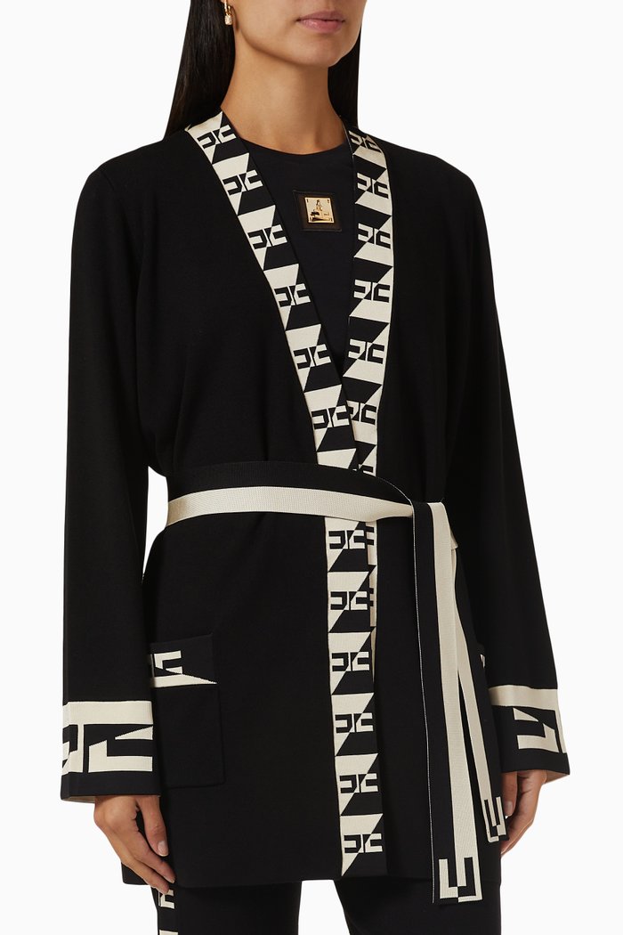

Logo Kimono Cardigan in Knit, Black